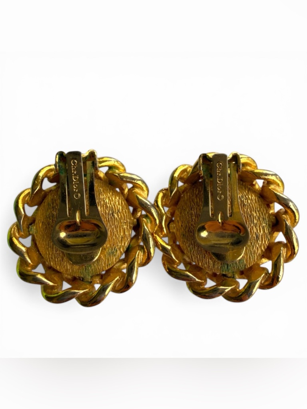Vintage Christian Dior Pearl Clip-On Earrings Gold Rope Signed Designer - Picture 2 of 6